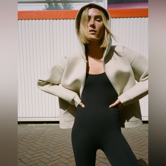 Zara Light Beige Soft Neoprene Effect Bomber - Picture 1 of 6